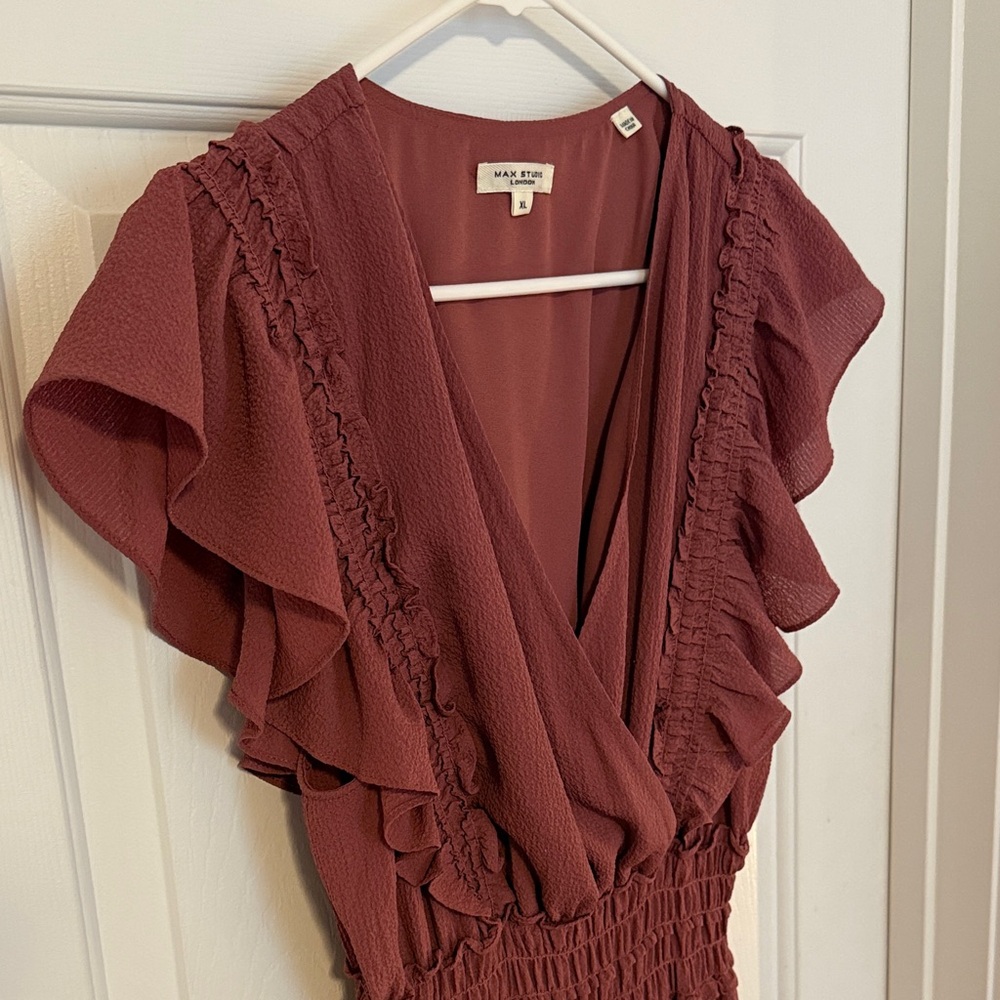 Max Studio Mauve/Rose Women’s Crepe Flutter Sleeve Maxi Dress Size XL - Picture 4 of 8